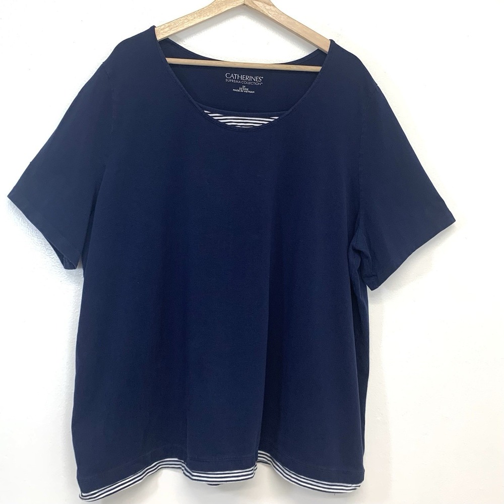 Catherines Suprima Collection Navy Blue Scoop Neck Top 2X Short Sleeve Stretch